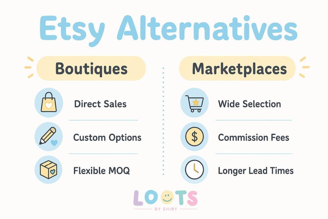Infographic comparing Etsy alternatives for Canadian planners
