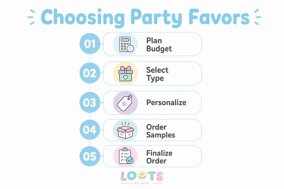 Infographic showing step-by-step adult party favor selection