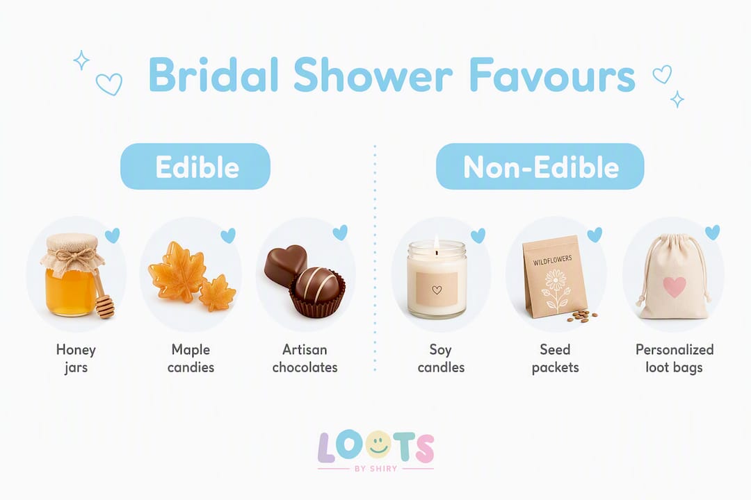 Infographic comparing edible and non-edible bridal favours