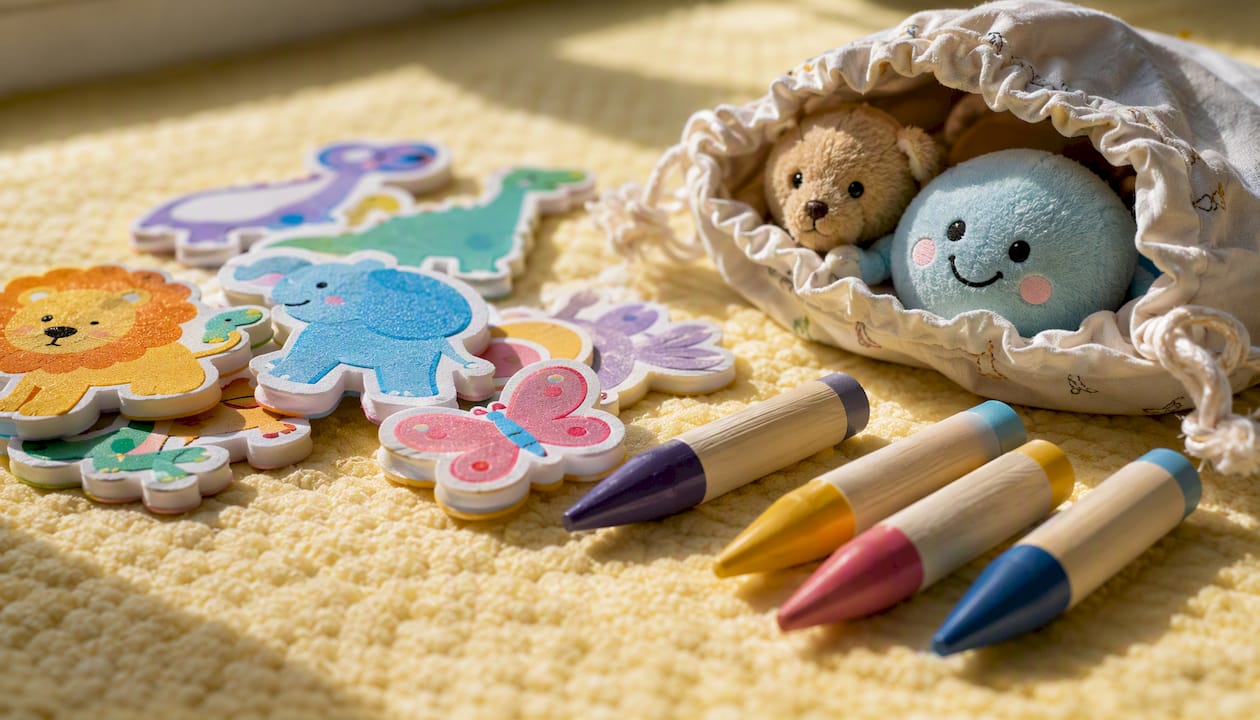 Toddler-safe non-food party favours on table