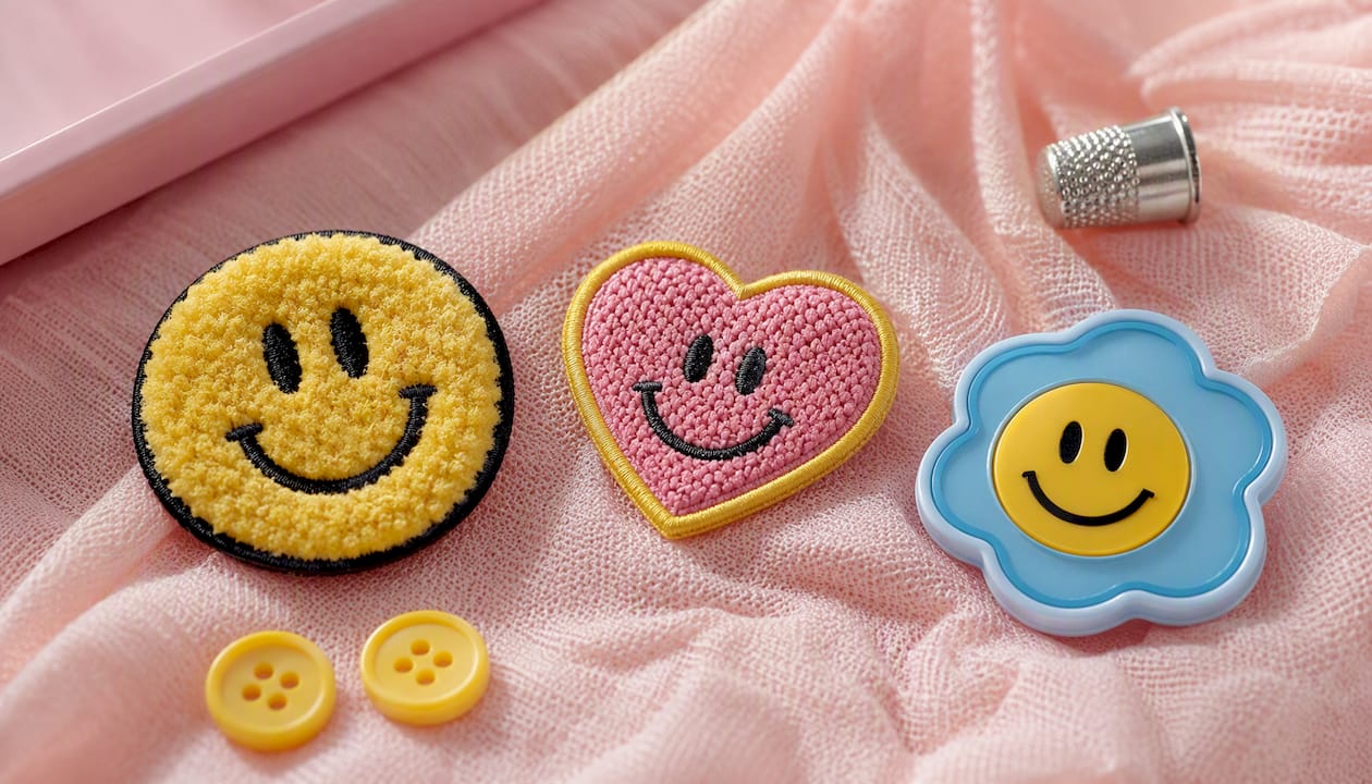 Three patch types on pastel fabric