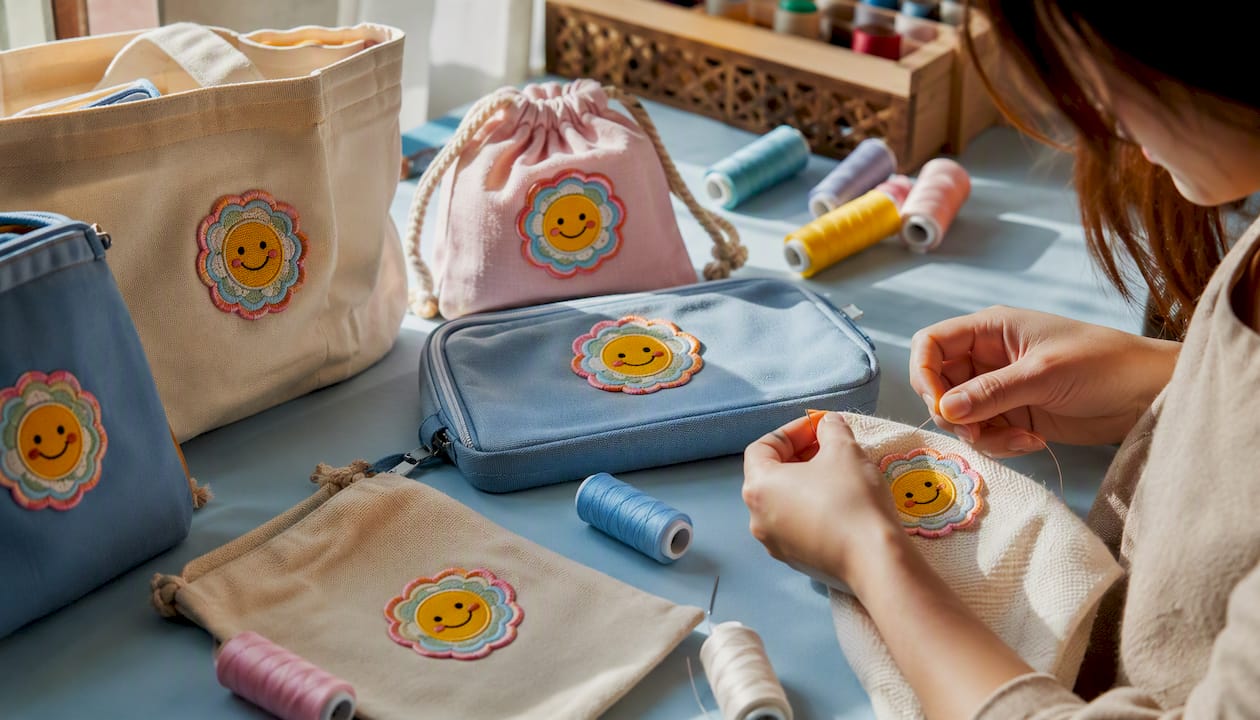 Mixed bags with same embroidered patch