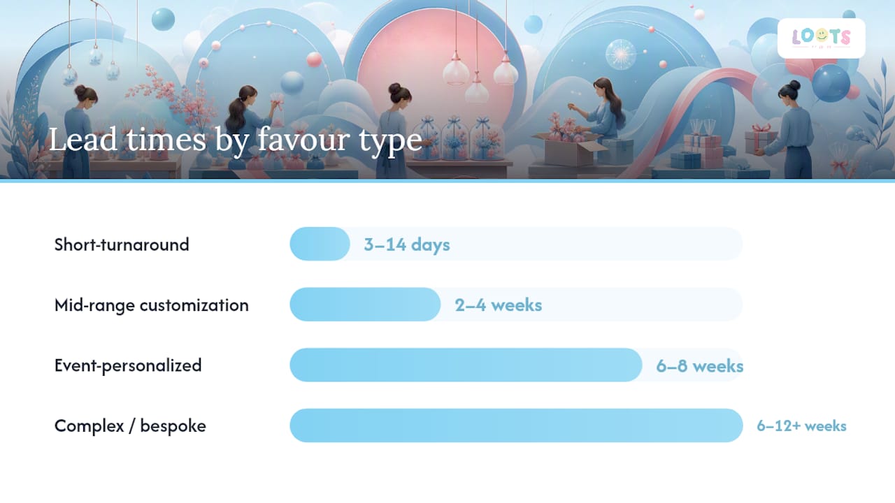Recommended lead times by favour type and order size — overview diagram