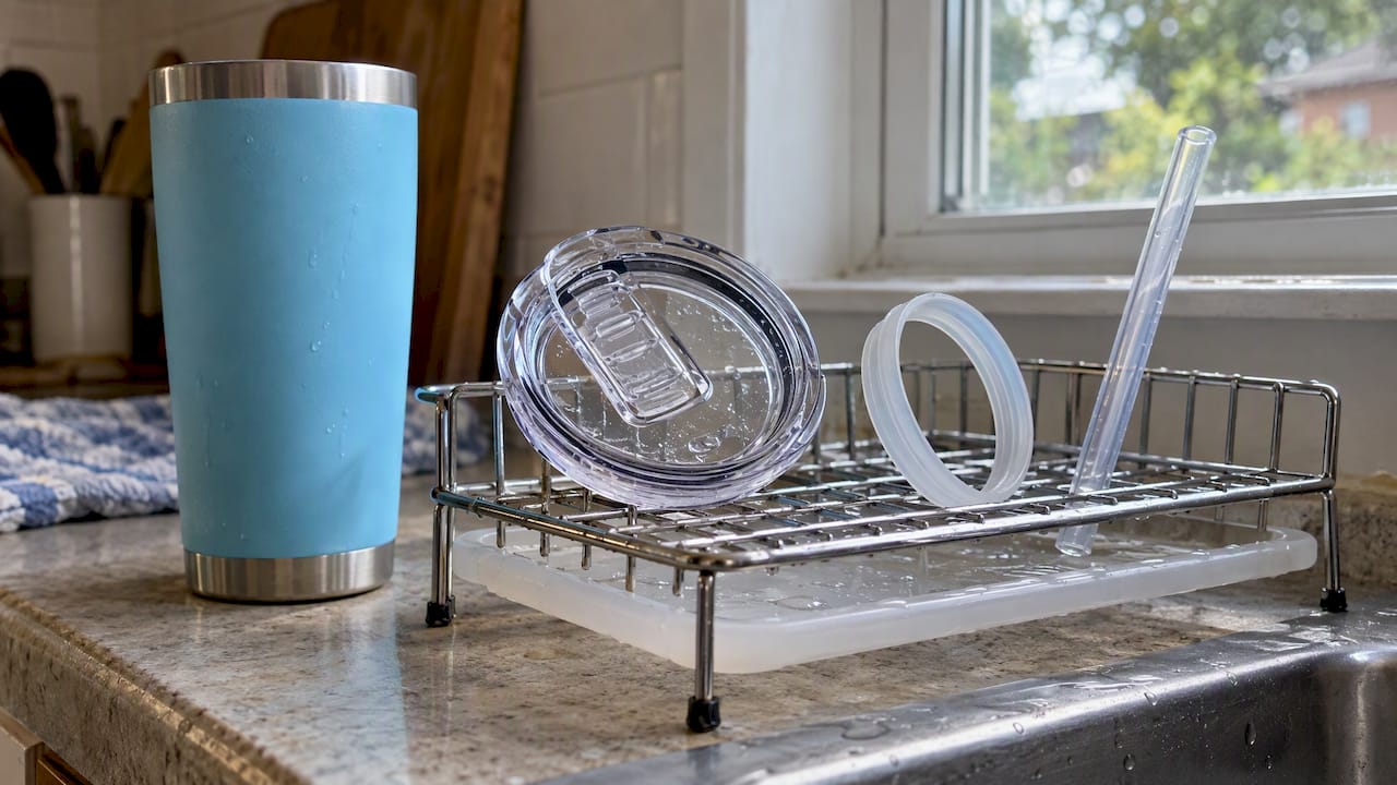 Tumbler lid, seal, and straw drying separately